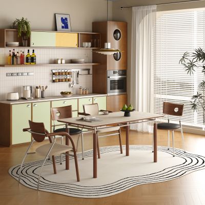 现代包豪斯餐桌椅 长桌实木五金餐桌 成品餐桌椅