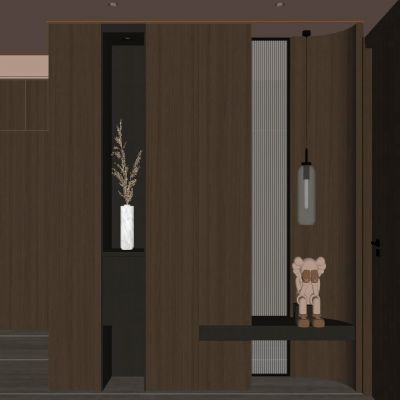 意式 轻奢风 端景柜 长虹玻璃 线性灯 洞石 玄关