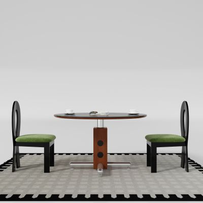 中古风圆形餐桌椅