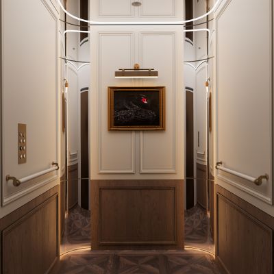 意式电梯厅 电梯内部设计 挂画 壁灯 拉手