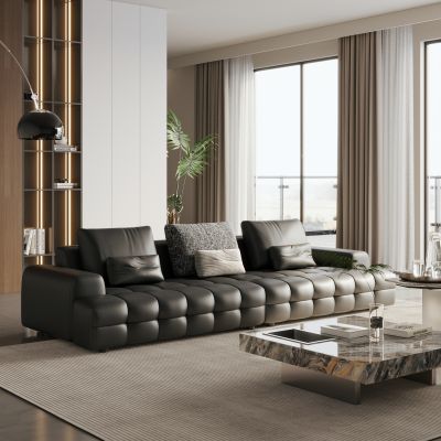 意式简约沙发 大黑牛沙发 真皮沙发 直排沙发 