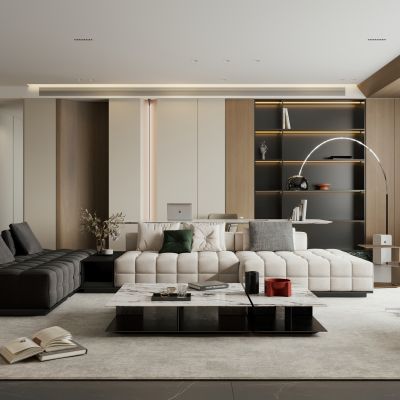 意式极简家居客餐厅 大平层 横厅