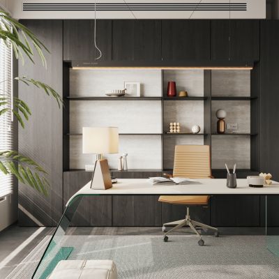 意式极简书房  意式办公桌椅 飘窗书房 别墅书房 开放式书房