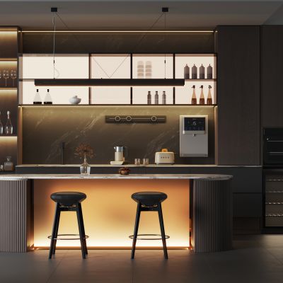 现代极简中岛台餐厅 意式开放式中岛台厨房