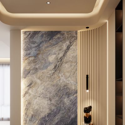 意式 轻奢风 奢石 线性灯 弧形顶 弧形格栅 吊灯 玄关