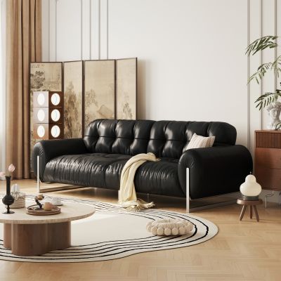 法式中古风沙发 三人位沙发 真皮沙发