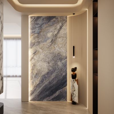 意式 轻奢风 奢石 线性灯 弧形顶 弧形格栅 吊灯 玄关