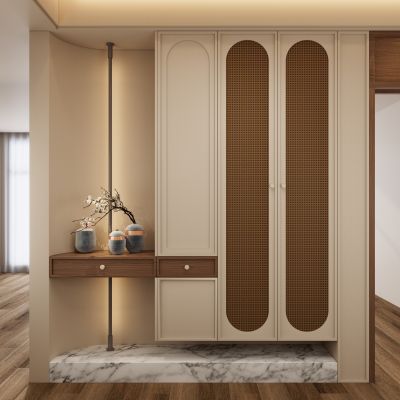 法式 中古风 藤编 骨骼线 圆弧造型 端景柜 隔断 玄关