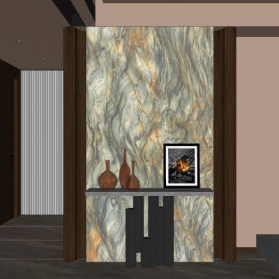  意式 中古风 几何造型 端景柜 奢石 大理石 悬浮顶 玄关