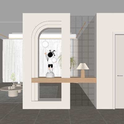 现代奶油风玄关过道 隔断