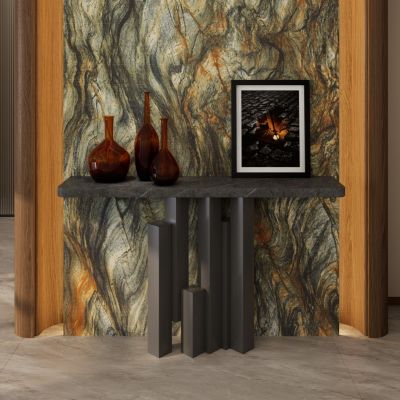 意式 中古风 几何造型 端景柜 奢石 大理石 悬浮顶 玄关