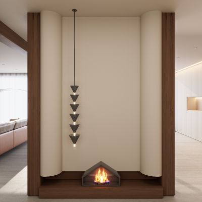 意式 中古风 几何叠级 户型造型 壁炉 吊灯 隔断 玄关