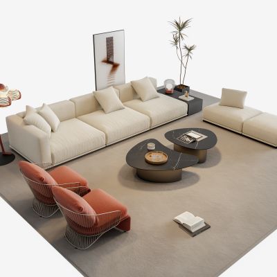 现代意式沙发茶几组合 布艺多人沙发 休闲椅 装饰落地灯 minotti沙发