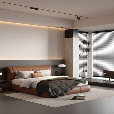 意式极简卧室 飘窗卧室 无主灯卧室3D模型