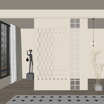 中古风玄关过道 隔断