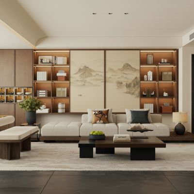宋式家居客厅 新中式客厅 横厅 大平层