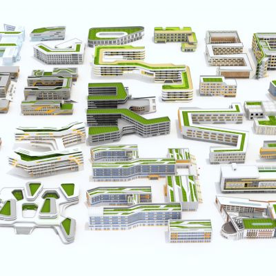 现代办公楼_现代异形办公楼_总部办公楼_屋顶绿化办公楼_教学楼