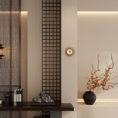 宋式 中古风 屏风 实木隔断 端景 宫灯 玄关