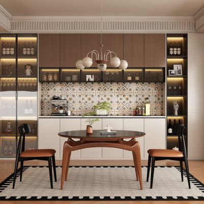 现代中古风餐厅 餐桌椅