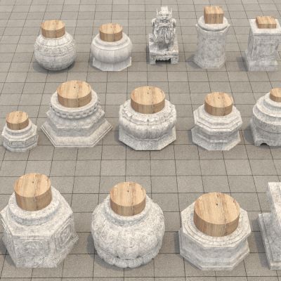 新中式现代柱子_中式柱础_石鼓_柱础石_柱基石_柱头_圆柱_柱子