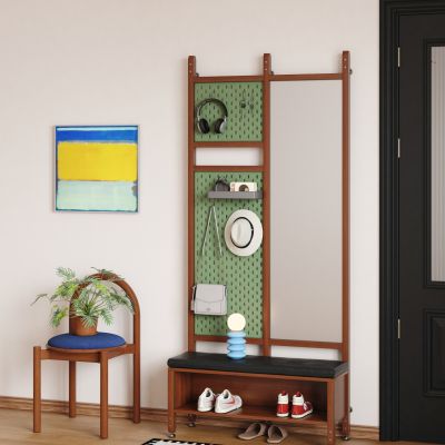 中古风换鞋凳 洞洞板 全身镜换鞋凳