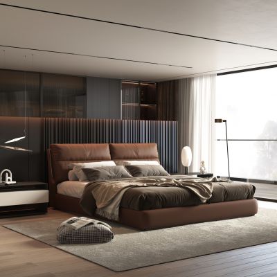 意式轻奢双人床 皮质双人床 现代简约双人床