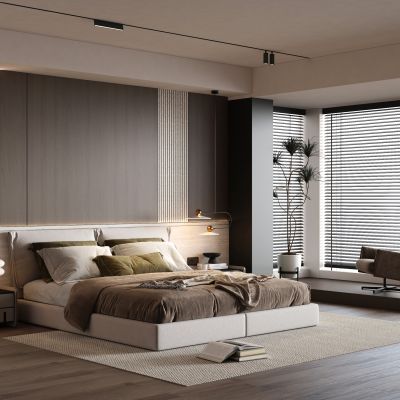 现代简约卧室 意式简约卧室 飘窗卧室 主卧3D模型