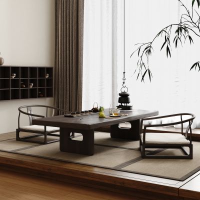 侘寂榻榻米茶室 新中式榻榻米茶室 实木茶桌椅