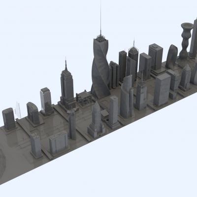 现代高楼白模_世界著名高楼_世界地标建筑简模_高楼组合