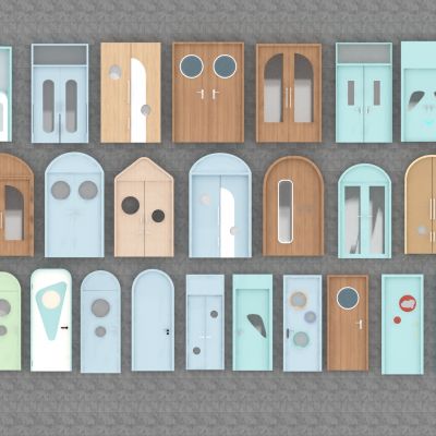 现代原木单开门_单双开幼儿园门_儿童门组合_木单开门