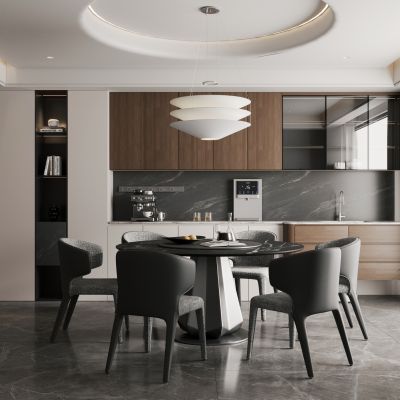 意式极简餐厅 意式圆餐桌椅 现代简约餐厅