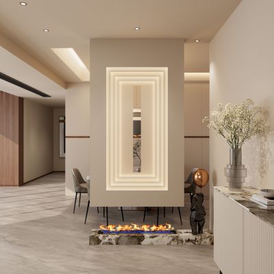 极简 中古风 斯卡帕叠级 透景 隔断 客餐厅 玄关