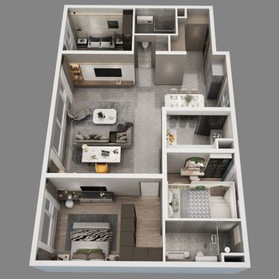 现代家装样板间鸟瞰图