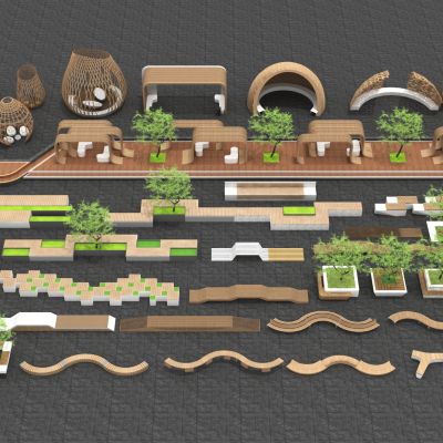 现代景观座椅_景观树池种植池_户外座椅_公园座椅_公共座椅_景区座椅