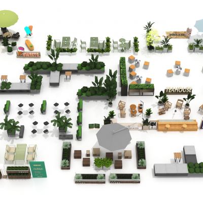 外摆_现代商业外摆_商业景观_座椅外摆_花箱_招牌