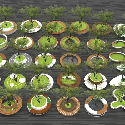 现代树池景观座椅_异形景观座椅_圆形种植池_公园座椅长凳_公园广场树池