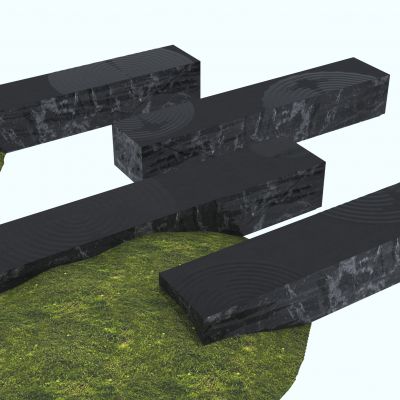 现代水波纹石材景观座椅_户外毛石长凳