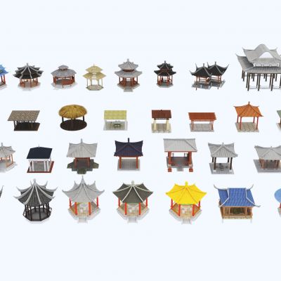 中式亭子_凉亭_景观亭_四角亭_六角亭_八角亭_圆亭方亭_户外亭_木亭3D模型