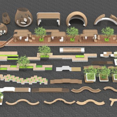 现代景观座椅_景观树池_种植池3D模型