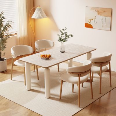 奶油风餐桌椅 实木餐桌椅 侘寂餐桌椅3D模型