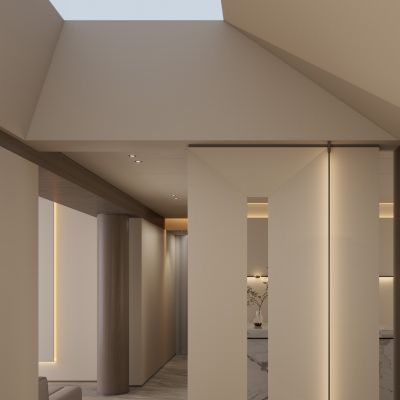 意式 极简 天幕 几何造型 天地灯 岛台 圆柱 玄关