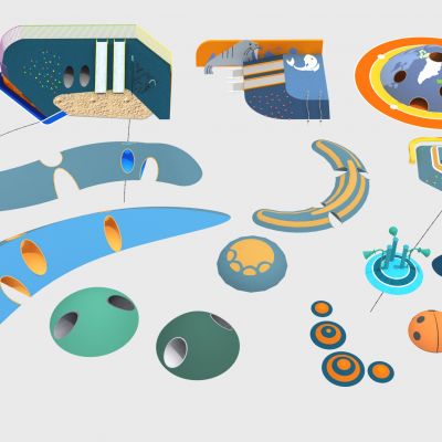 儿童器材组合_游乐岛_儿童活动区_微地形_攀爬滑梯_土包_儿童乐园装置