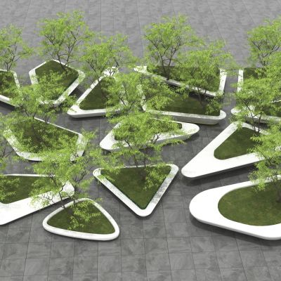 现代异形景观座椅_几何树池座椅_广场种植池坐凳_花坛花钵_公园树阵广场