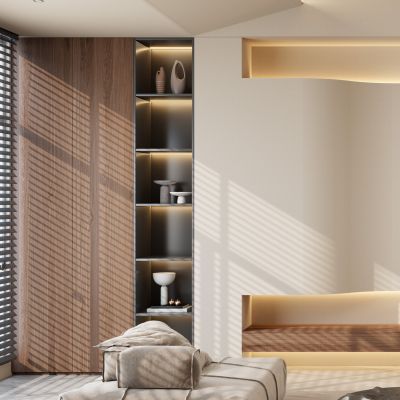 意式 中古风 户型造型 内嵌电视 线性灯 无主灯 磁吸灯 电视墙