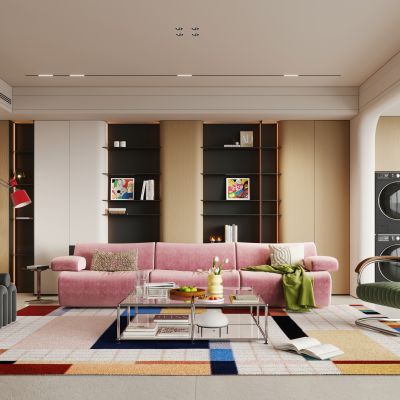 现代多巴胺客厅 横厅 大平层3D模型