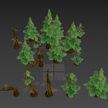 卡通树木风格化房子玩具游戏手办