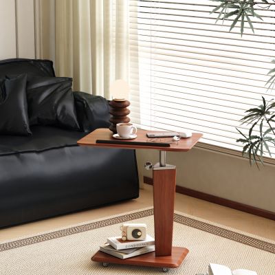 现代中古风移动边几 实木边几 移动升降边几