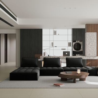 现代暗黑风客餐厅 极简客餐厅 横厅 大平层