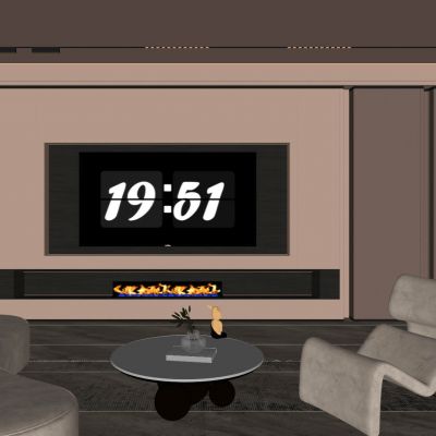 意式 奶油风 内嵌电视 开放格子 造型柜 壁炉 无主灯 电视墙