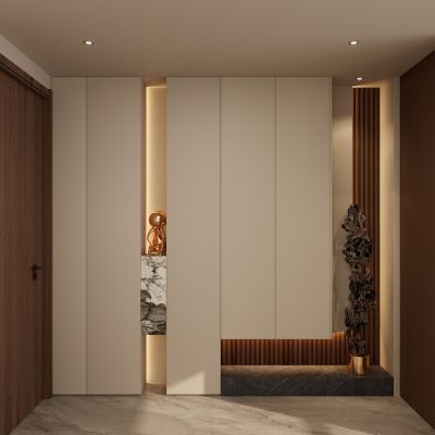 意式 极简 鞋柜 雕塑 无主灯 端景柜 格栅板 玄关